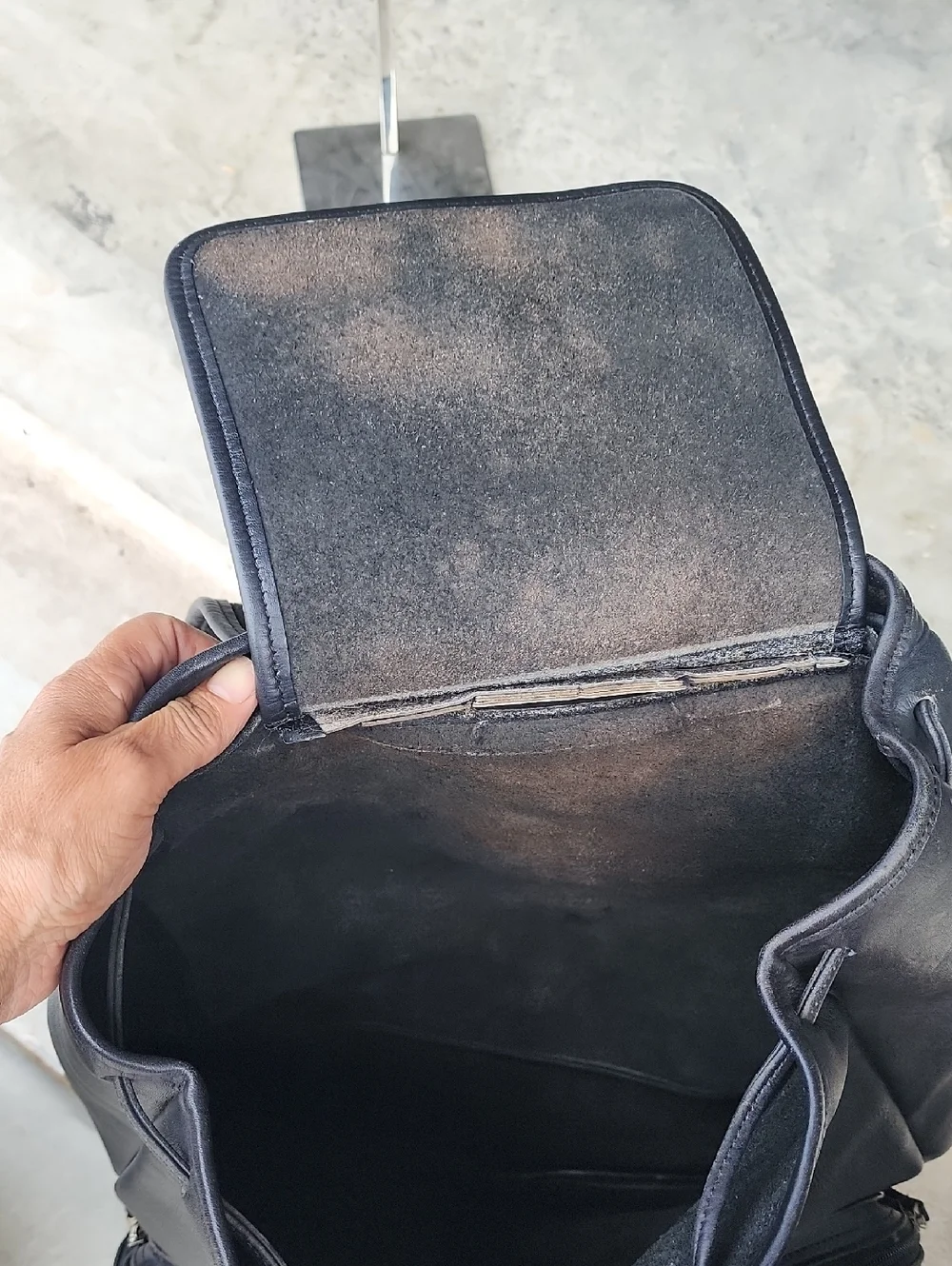 COACH Men's Vintage Black Leather Backpack with Double Front Pockets